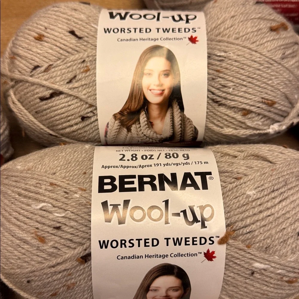 BERNAT WOOL-UP WORSTED YARN, CARAMEL TWEED - (Set of 9 Skeins) - NWT - Picture 4 of 7